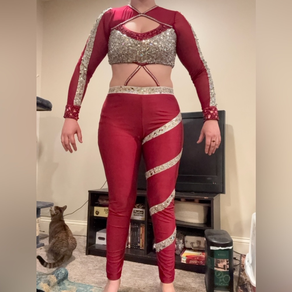 Glamour Costumes red and silver dance costume